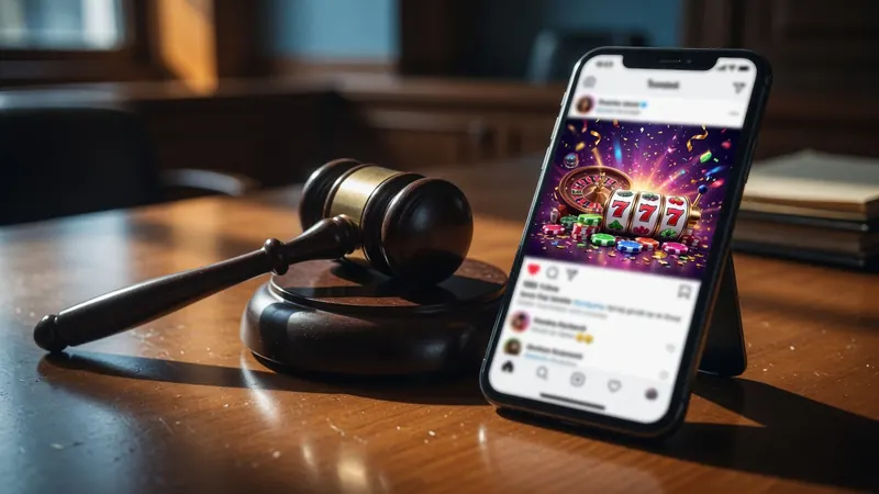 A wooden gavel on a sound block next to a smartphone displaying a social media post.